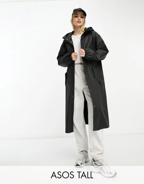 Черная прорезиненная парка-дождевик ASOS DESIGN Tall
