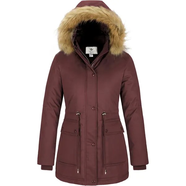 Куртка WenVen Winter Water Resistant With Removable Hood Women's, бордовый