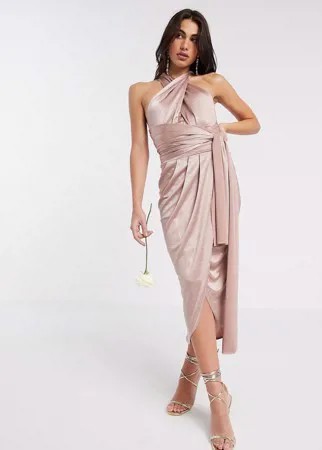 Блестящее платье миди TFNC-Коричневый цвет