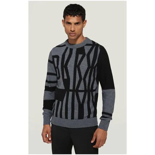Пуловер для мужчин, Bikkembergs, модель: CS40G10X1496, цвет: черный/серый, размер: L
