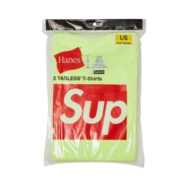 Футболки без тегов Supreme x Hanes (2 шт.), Флуоресцентно-желтый