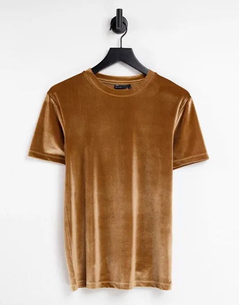 Футболка из золотистого велюра ASOS DESIGN-Золотистый
