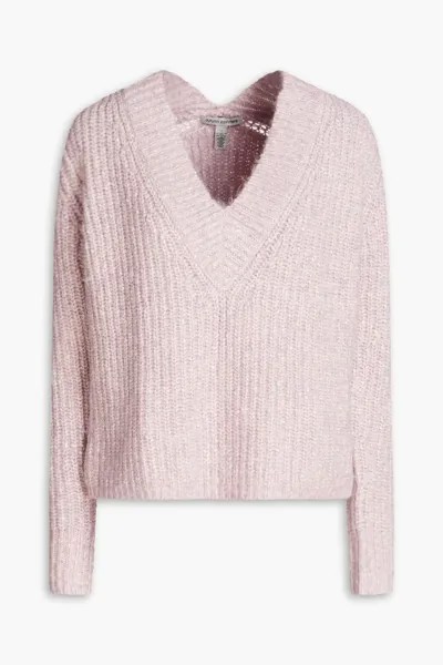 Твидовый свитер в рубчик из смесового хлопка Autumn Cashmere, сирень
