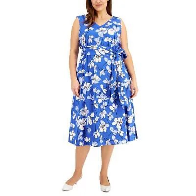 Женское синее платье миди без рукавов с поясом Anne Klein Plus 0X BHFO 0204