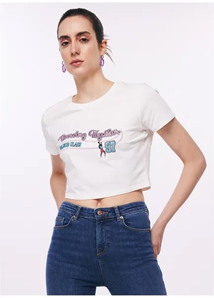 Женская футболка цвета экрю с круглым вырезом Twist