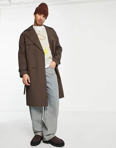 Oversized-тренч коричневого цвета из водоотталкивающего материала ASOS DESIGN-Коричневый цвет