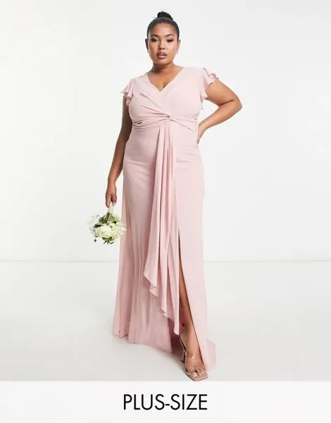 Пыльно-розовое платье макси с развевающимися рукавами и рюшами TFNC Bridesmaid