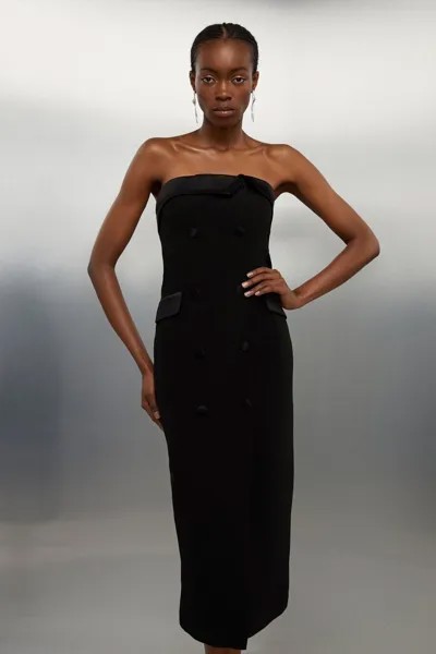 Двубортное платье-бандо миди из крепа с атласной спинкой по индивидуальному заказу Karen Millen, черный
