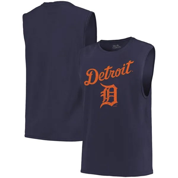 Мужская темно-синяя майка Majestic Threads Softhand Muscle Tank Detroit Tigers