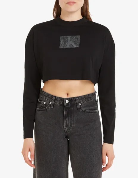Топ с длинными рукавами и пайетками Calvin Klein Jeans, черный