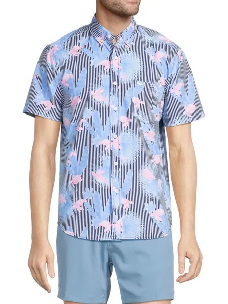 Оксфордская рубашка в тропическую полоску Vintage Summer, темно-синий