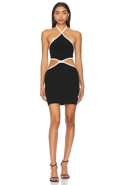 Платье мини MILLY Contrast Trim Halter, цвет Black & Ecru