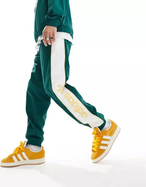 Темно-зеленые и желтые джоггеры с линейным логотипом adidas Originals