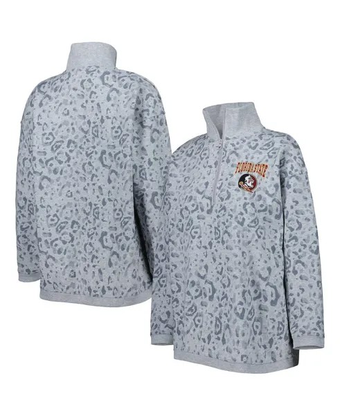Женский свитшот с леопардовым принтом Heather Grey Florida State Seminoles и молнией четверть четверти Gameday Couture