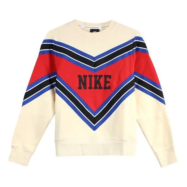 Толстовка (WMNS) Nike Splicing Fleece Lined Knit Round Neck Pullover 'Beige Red', бежевый