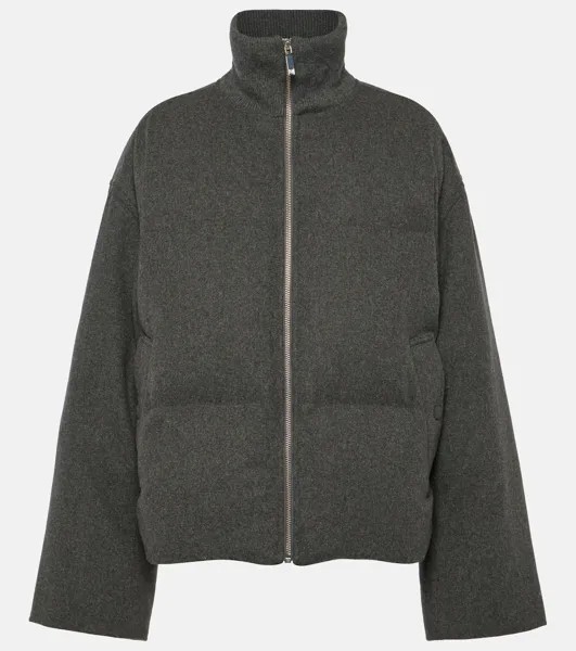 Фланелевая куртка-пуховик из смесовой шерсти Toteme, серый