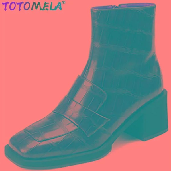 Женские ботильоны на платформе TOTOMELA, однотонные ботинки из натуральной кожи на толстом высоком каблуке, на молнии, в стиле ретро, для зимы, 2022