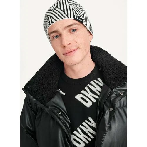 Шапка бини DKNY, размер OneSize, белый, черный