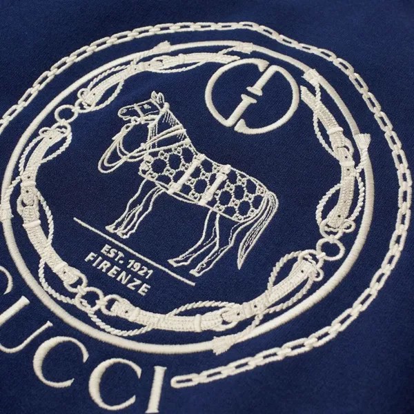 Gucci Свитшот с круглым вырезом и логотипом Horse Parade, синий