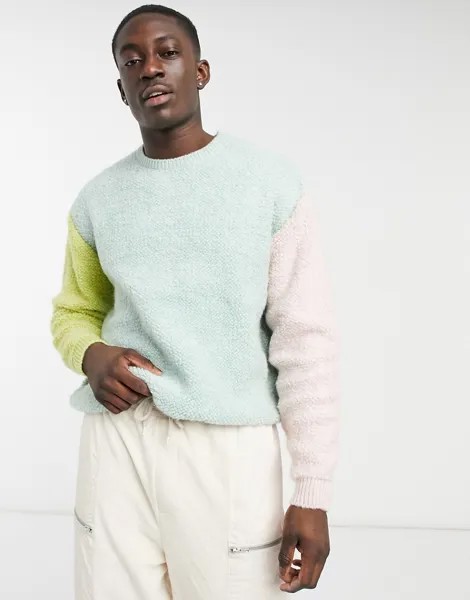 Вязаный джемпер с плюшевой фактурой с короткой молнией ASOS DESIGN-Многоцветный