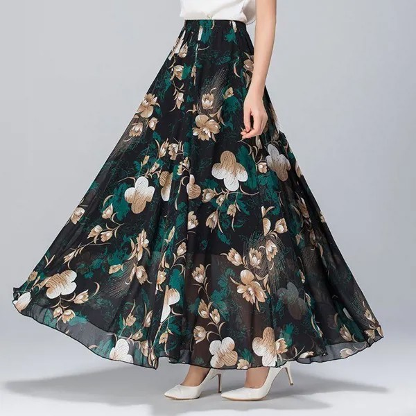 Женская летняя шифоновая юбка длинная юбка плюс размер юбка богемный цветочный большой качели женская пляжная юбка длинная юбка A-line юбка