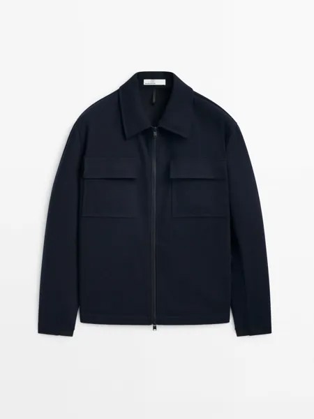 Куртка-рубашка Massimo Dutti Wool Blend With Elastic Detail, темно-синий