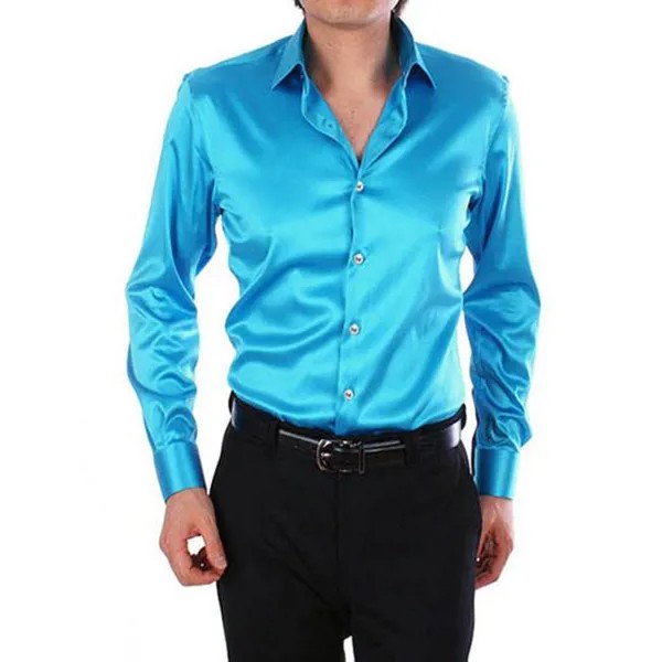 Свободная шелковая атласная рубашка мужчины бренд с длинным рукавом мужские платья рубашки высокое качество свадебная вечеринка Chemise