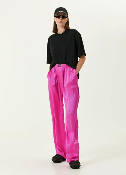 Розовые шелковые жаккардовые брюки с логотипом Balenciaga