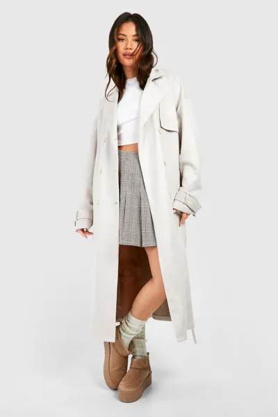 Двубортный тренч оверсайз boohoo, бежевый