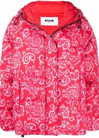 MSGM пуховик с капюшоном и принтом пейсли