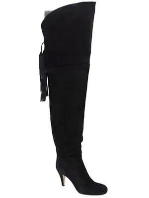 CHLOE Женские черные кожаные сапоги на каблуке Cuissar Stiletto с бахромой и бахромой 38