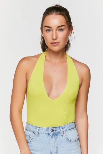 Бесшовное боди с лямкой на шее Forever 21, зеленый
