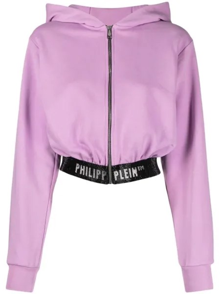 Philipp Plein укороченное худи с логотипом, фиолетовый