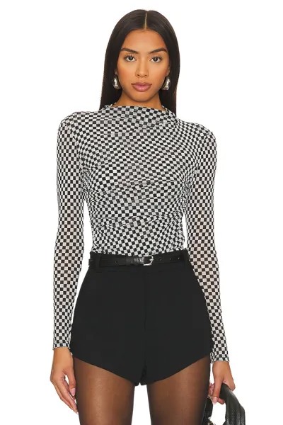 Топ Enza Costa Mesh Long Sleeve Twist, цвет Black & White Checker