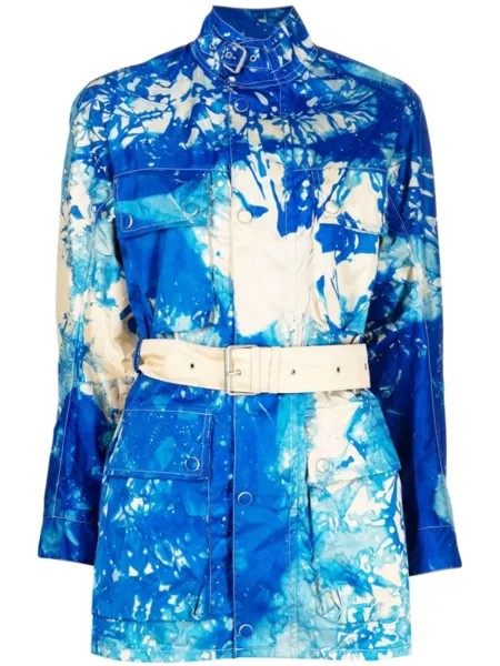 Stain Shade belted graphic-print jacket, синий