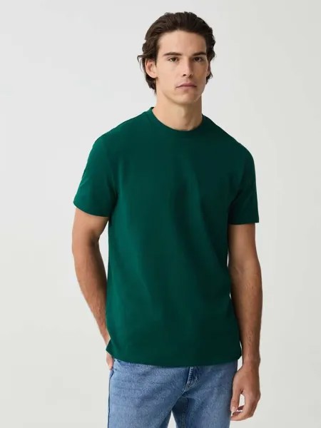 Футболка из хлопка стрейч с круглым вырезом Ovs, цвет dark green