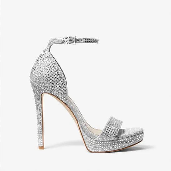 Босоножки MICHAEL Michael Kors Jordyn Embellished Glitter Chain Mesh Platform Sandal,  серебряный