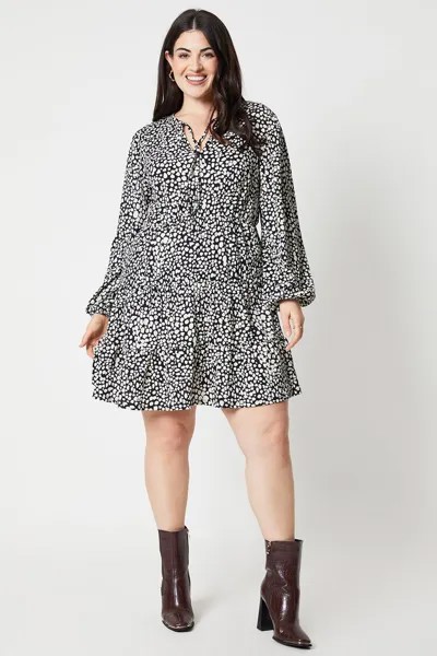 Мини-платье с изогнутым воротником и длинными рукавами Dorothy Perkins, мультиколор