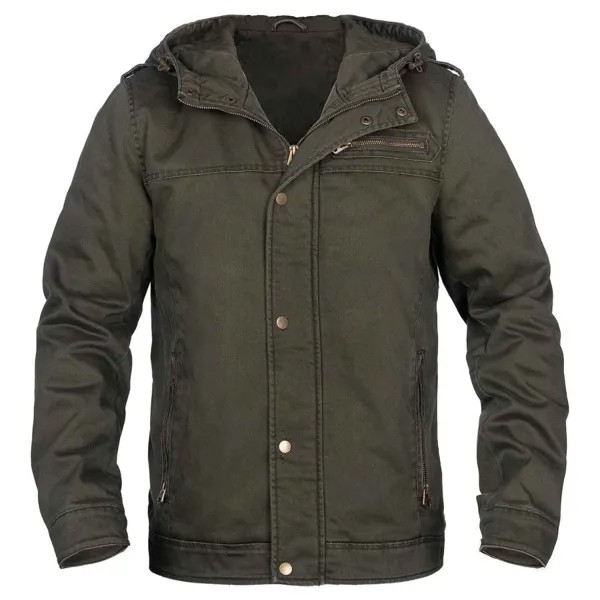 Мужская куртка с капюшоном Vintage Tactical Military Lapel Multi Pocket Long Sleeve Outdoor Coat