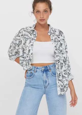 Stradivarius Рубашка Свободного Кроя С Карманом Цвет Небеленого Полотна Xs