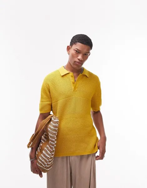 Topman — рубашка-поло фактурного трикотажа горчичного цвета
