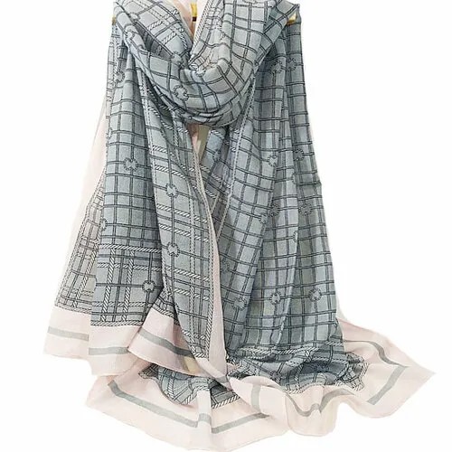 Палантин ,180х90 см, серый/розовый