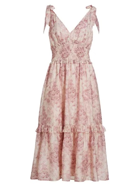 Платье миди из органзы с цветочным принтом Michelle EN SAISON, розовый