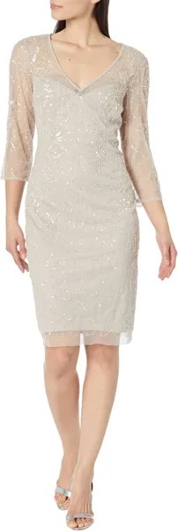 Коктейльное платье с длинным рукавом и V-образным вырезом, расшитое бисером Adrianna Papell, цвет Marble