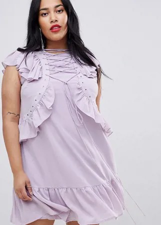 Свободное чайное платье мини со шнуровкой и люверсами ASOS CURVE-Фиолетовый