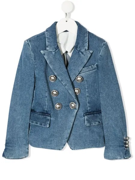 Balmain Kids двубортный пиджак из денима