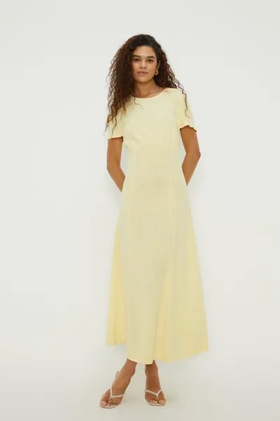 Высокое льняное платье миди в стиле ампир Dorothy Perkins, желтый