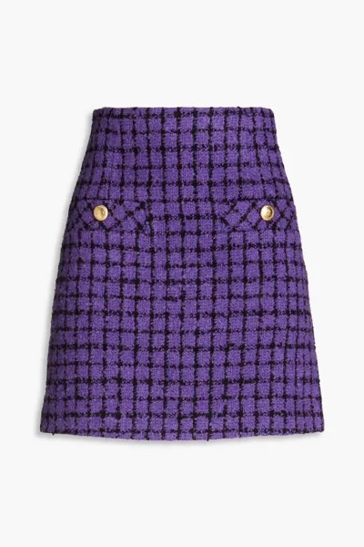 Мини-юбка Clarinette в клетку из твида-букле Sandro, фиолетовый