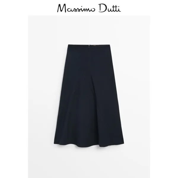 Специальное предложение нового продукта Massimo Dutti 2024, женская простая французская универсальная хлопковая юбка-зонтик средней длины 05299755462, цвет морской синий