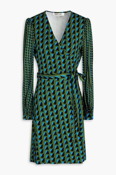 Платье мини с запахом и креповыми вставками Gala DIANE VON FURSTENBERG, зеленый
